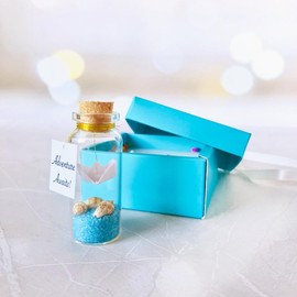 Kseniya Revta Inspirational Message in a Bottle Gift Idea - Classy Gifts for Friends and Family - Unique Boyfriend Girlfriend Presents (Blue Sand - Adventure Awaits, in Teal Gift Box)