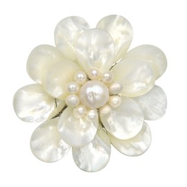 AeraVida Pure Lotus White Mother of Pearl & Cultured Freshwater White Pearl Floral Pin or Brooch (60 mm)
