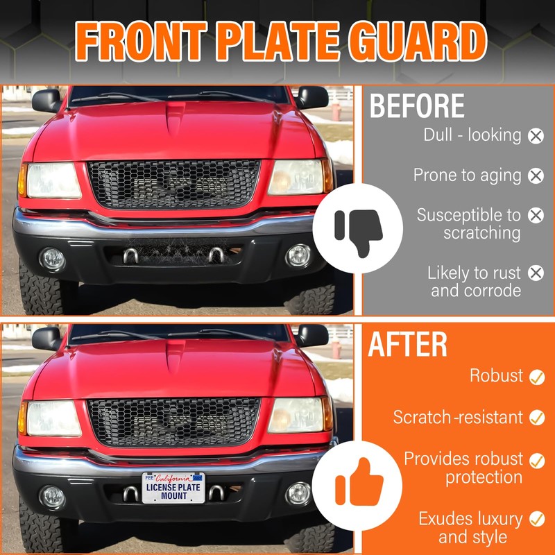 ABS Front License Plate Holder Compatible with 2001-2005 Ford Ranger,