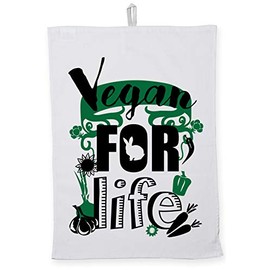 Hippowarehouse Vegan for Life Rabbit Motif Tea Towel Eco Printed Dish Cloth Kitchen accessory 50cmx70cm 100% Cotton