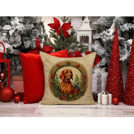 Caroline's Treasures DAC2416PW1818 Red Redbone Coonhound Christmas Flowers Throw Pillow Machine Washable, Indoor Outdoor Decorative Pillow for Couch, Bed or Patio, 18Hx18W