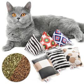 CanadianCat Company Cat Play Cushion Set, 3 Cuddly Cushions & 3 Mini Pyramid Set, Catnip & Valerian Herb Filling, Mini Pyramid Cushion, Set of 6