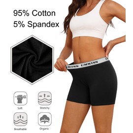 UMMISS Womens Boxer Briefs Underwear Boy Shorts Panties Cotton Soft Anti Chafing Ladies Underwear Panties 3 Pack, Black L