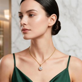 PEITEN Women's 18K gold-plated pendant necklace with transparent cubic zirconia shining in the center, simple yet stylish (gold)