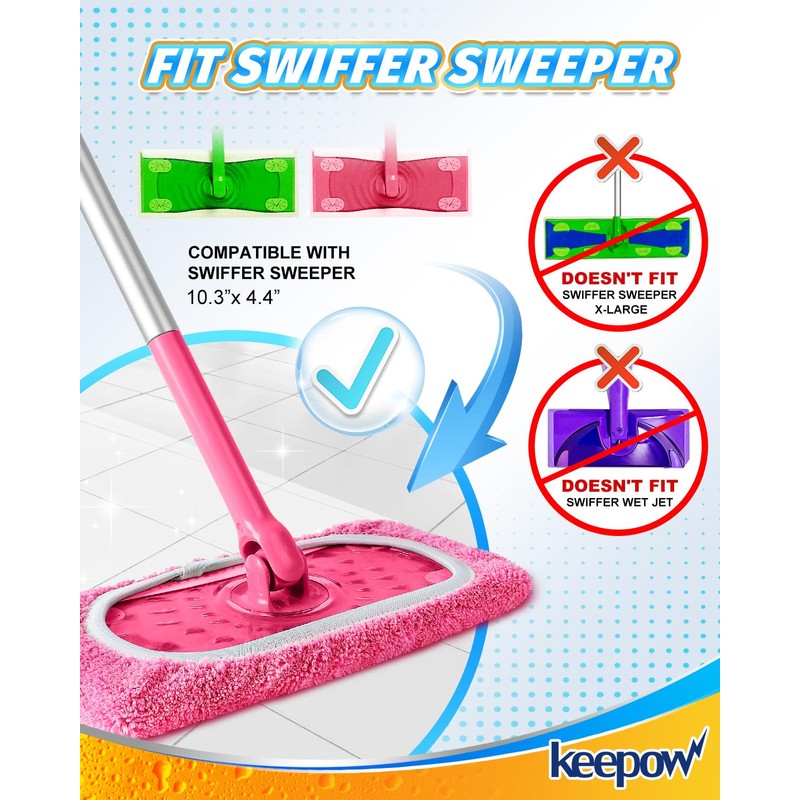 KEEPOW Reusable Mop Refill Pads for Flash Speedmop, Microfibre Pad