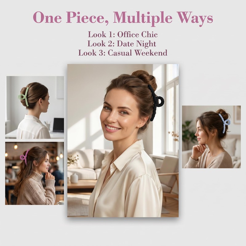 4Pcs Fabric Wrapped Hair Claw Clips for Women, Large Non-Slip