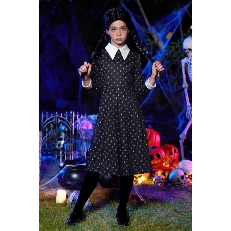 BesserBay Kids Girl's Peter Pan Collar Wensday Addmss Outfit Aline