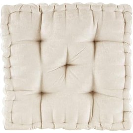 Intelligent Design Azza Floor Pillow, Large Cushions Sitting for Adults, Floor Pillow for Meditation or Yoga, Lustrous Chenille Tufted with Scalloped Edges for Bench/Chair Cushion, 20"x20"x5" Ivory