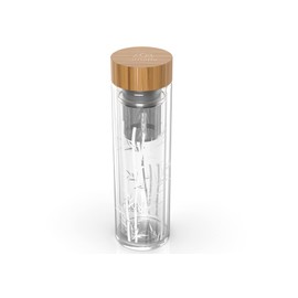 Umami Glass Water Bottle With Tea Infuser And Non Slip Sleeve. Double Wall Borosilicate. Travel Tumbler With Bamboo Lid. 17oz. Design: Bamboos