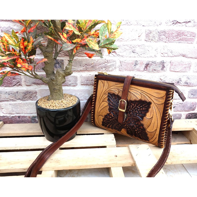 Bolsa de cuero para mujer, hecha a mano, cuero de