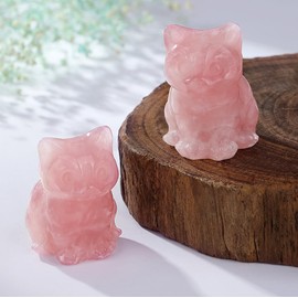 Sahoottie Pink Cat Ornament Cute Cat Gifts for Women Cat Lover Gifts Cat Gifts Pink Ornament Pink Rose Quartz Crystal Cat Pink Bedroom Accessories