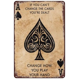 SREELEATHERS Ace of Spades - Cartel de póquer estilo clásico de metal con texto en inglés "Cambio de juego", placa de decoración de pared, para el hogar, bar, pub, club, cafetería, recámara, oficina, 8 x 12 pulgadas