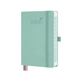 BEZEND Academic Diary 2026-2027 Page A Day (Sept'26-Dec'27) Compact 18 x 13 cm. Daily Planner with Hourly Schedule & Back Pocket. Appointment Diary for Students & Work. PU Leather Hardback, Mint Green