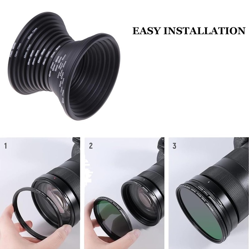 Step Up/Down Lens Filter Ring Adapter Set 37-82 mm for