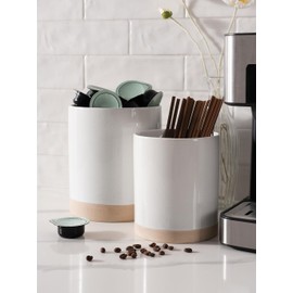 famiware Milkyway Kitchen Utensil Holder for Countertop, 7.2"+5.8" Ceramic Cooking Utensil Crocks for Counter, Utensil Organizer for Spatula & Spoon, Kitchen Decor, Set of 2, White