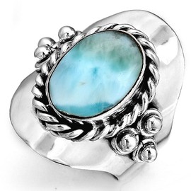 Boho-Magic Sterling Silver Larimar Ring for Women Oval Gemstone Boho jewelry (7)