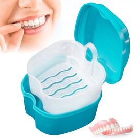 Beenle-Icey UK Denture Case Denture Bath Box False Teeth Storage Box with Rinsing Basket Portable False Teeth Storage Case Orthodontic Dental Retainer Box for False Teeth Storage Soaking Cleaning