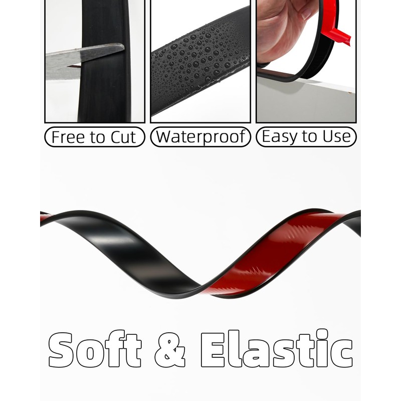 U-Shape Black TPE Edge Banding 16.4Ft Self-Adhesive Flexible Edge Trim,