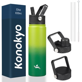 Konokyo 22oz Stainless Steel Water Bottles With 3 Lids Sport Insulated Water Bottle,Bamboo Grove