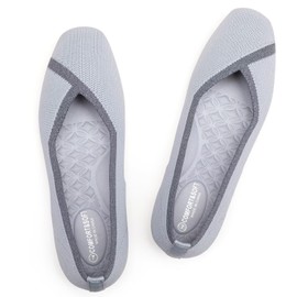 Frank Mully Women Flat Shoes Square Toe Comfortable Flat Knit Shoes Work Shoes for Women, gray, 37 EU