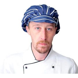 IBEX Polycotton Baker Cap Professional Catering Baker Hat for Chefs Cooks Baker, Navy/White Stripe (Pack of 5)