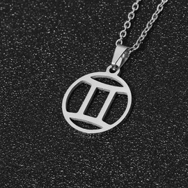 Silver Star Sign Circle Pendant Chain Necklace - Gemini (21st May - 21st June) - Zodiac Constellation Horoscope Celestial Astrology Jewellery - Women Men Gift
