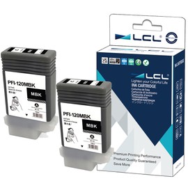 LCL Compatible Ink Cartridge Pigment Replacement for Canon PFI120 PFI-120 PFI120MBK PFI-120MBK 130ML imagePROGRAF IPF TM-200 IPF TM-205 IPF TM-300 IPF TM-305 (2-Pack MBK)