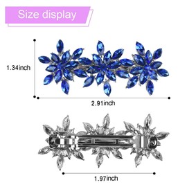 Austrian Crystal Bridal Hair Barrettes, Navy Blue Rhinestones Vintage Hair Clips, Sparkly Glitter Crystal Hairgrip Wedding Hair Headwear Accessories for Women Girls