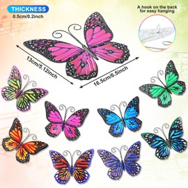 8 Decoraciones de Arte de Pared de Mariposa de Metal, Escultura de Decoración de Pared Colgante de Mariposa 3D para Balcón Patio Sala de Estar Decoración de Valla Jardín Exterior (Estilo Encantador)