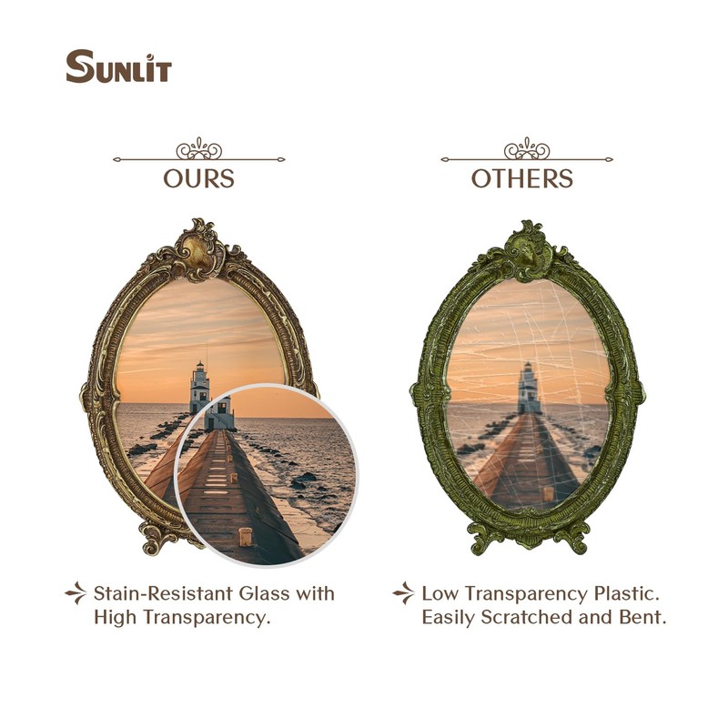 Sunlit Vintage Picture Frame 5x7 Inch, Oval Antique Photo Frames