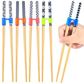 5 Pairs Reusable Chopstick Helpers Non Slippery Training Chopsticks for Adult Replaceable Practice Chopsticks Heat Resistant Chopsticks Holder with Clip for Trainer (Blue, Wood)