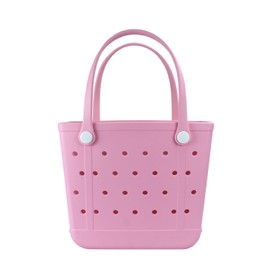 Chokoter Beach Bag, Waterproof Beach Tote, Rubber Medium Tote Bag, Washable and Durable Open Handbag for Boat Pool Sports (Medium-Pink)