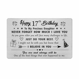 FALOGI Daughter 17th Birthday Card - Happy 17 Year Old Birthday Card for Daughter - 17 Year Old Birthday Gifts Daughter, Metal Engraved Wallet Card