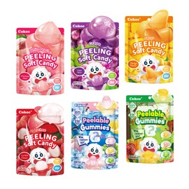 COKOC Peelable Gummy Variety Pack - 6 Individual Packs Featuring Peeling Mango, Grape, White Peach, Lychee,Strawberry,Apple& Lemon Burst Flavors