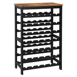 VASMIA 42 Bottles Bamboo Wine Rack,7-Tier Wine Rack Freestanding Floor with Table Top, Wine Storage Shelf for Kitchen Dining Room Bar,Rustic Brown and Black