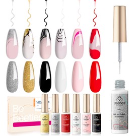beetles Gel Polish Beetles Gel Polish 6 Pcs Black White Red Gold Silver Glitters Colors Paint Swirl Built Thin Brush in Bottle Soak off Uv Led Lamp Nail Art Liner Gel Polish Set
