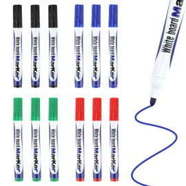 12 Pcs Whiteboard Pens, Whiteboard Markers in 4 Colors, Dry Erase Low Odor Easy Wipe Erasable Markers for Whiteboards Glass & Mirrors, Perfect for Office School Supplies (Black Blue Red Green)
