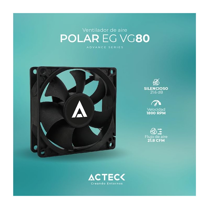 Acteck Ventilador POLAR EG VG80 80mm 2500RPM Negro Molex AC-938129
