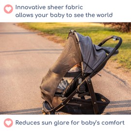 IntiMom Stroller Sun Shade - Universal UV Protection Cover for Strollers Sunshade with See Through, Clip-On Sun Blocker, Sun Shield for Baby, Breathable Adjustable Fit, Full Coverage, L Black
