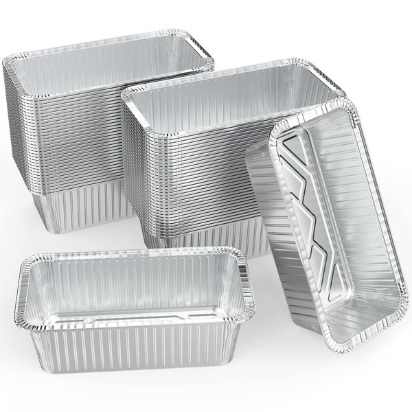 WANBAO Paquete de 50 sartenes desechables de aluminio para pan, almacenamiento de alimentos y comida para llevar, 6 x 3.5 x 2 pulgadas