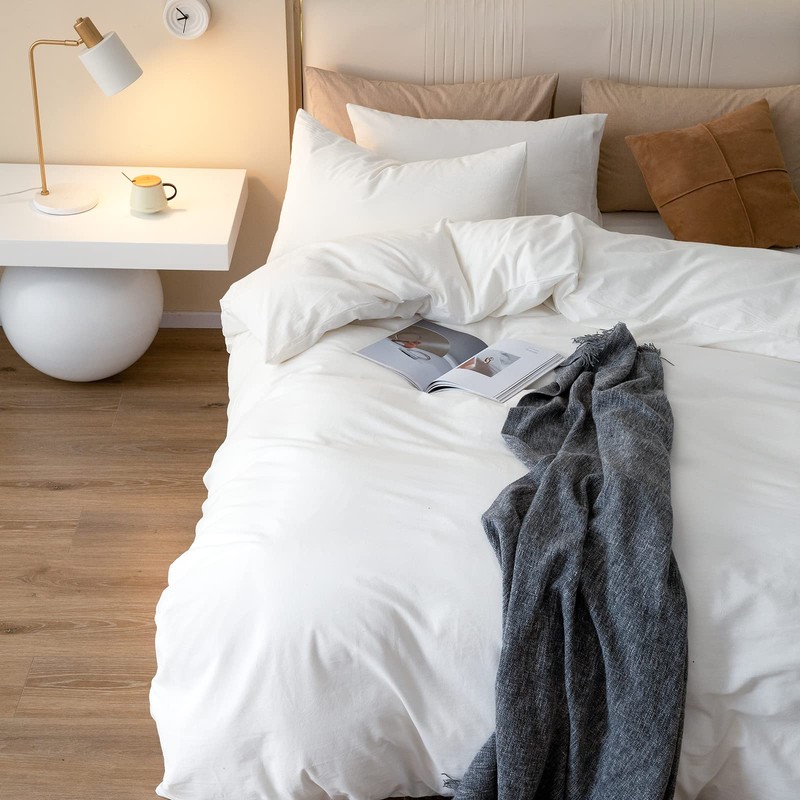 JIYUAN 100% Washed Cotton Duvet Cover Set Comfy Simple Style