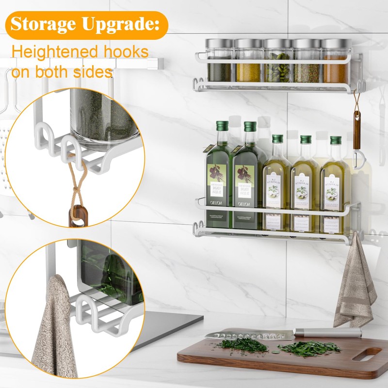 LUCYCAZ 2 Pack Wall Mounted Spice Rack with 8 Hooks,