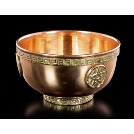 Figuren Shop GmbH Ritual Copper Bowl Pentagram Medium Copper Bowl Incense Bowl Ceremonial Decorative Bowl Diameter 10.5 cm