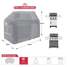 Turtle Life BBQ Grill Cover, 54 Inch Heavy Duty Waterproof 3-4 Burner Barbecue Gas Grill Covers for Weber Spirit Char-Broil Brinkmann, Gray