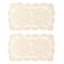 AUEAR, 2 Pcs Crochet Cotton Lace Placemats Doilies Rectangle Doily Beige Handmade for Dressers and End Tables, 17 * 9.5 inch