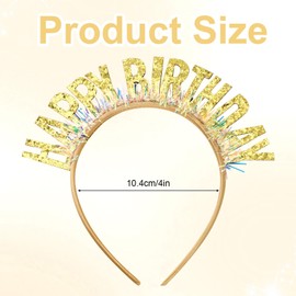 BOXOB Geburtstags-Stirnband, 10,4 cm Happy Birthday-Kopfbedeckung Glitzerndes Geburtstags-Haarband Happy Birthday-Party-Krone Feier-Dekorationen Geschenk für Frauen und Mädchen (Gold)