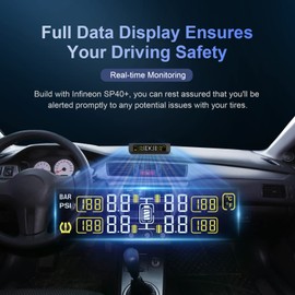 TPMS Sistema de monitoreo de presión de neumáticos, TPMS inalámbrico Easeuper con 4 sensores (0-99 Psi), cambio de posición de los neumáticos para coche, 7 recordatorios de alarma, cargador solar y apagado automático, medidor de presión de neumáticos en 