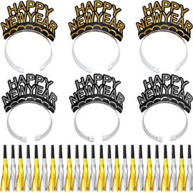 LCPQMZGH 30 Pieces New Years Eve Party Supplies 2025, Happy New Year Headband, Metallic Fringed Noise Makers for New Year Party Decorations Favors