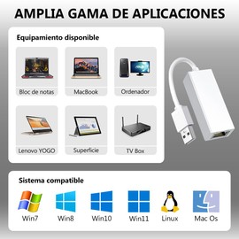 BAYLOVE Adaptador Ethernet USB, Adaptador USB a Ethernet, Ofrece un Velocidad de Red de 100 Mbps, Interfaz USB Compatible con 1.0, 1.1 y 2.0, Compatible con Windows, WIN7/8/10/11, Vista, Mac, iOS(USB)