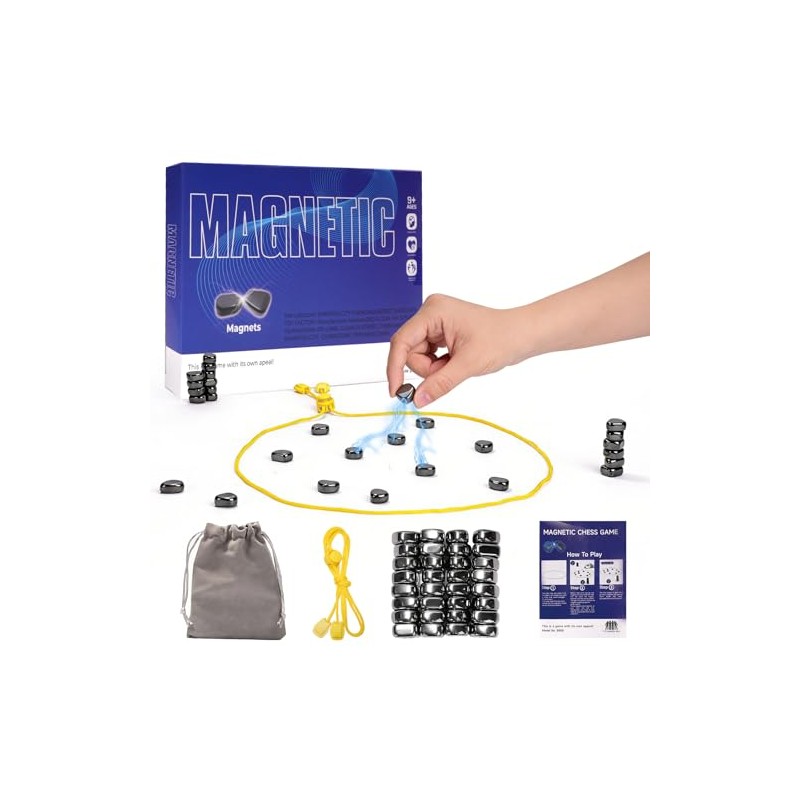 Magnet Game with 32 Stones, Magnetic Chess Game with String,